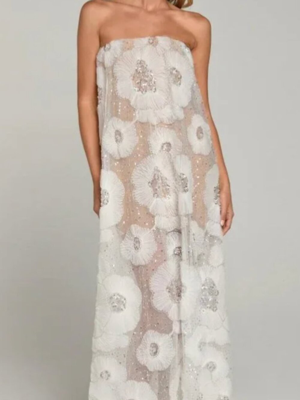 HELSI Margot Strapless Beaded Floral Tulle Gown